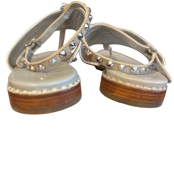 Donald J Pliner Sandals Lacysp 8M Leather Gray Metallic Slingback Studded T - Picture 4 of 6